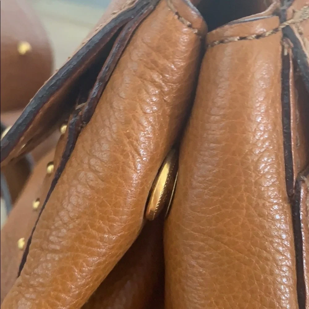 Michael Kors Vintage Y2K Tan Leather Saddle Satchel Handbag Gold Hardware